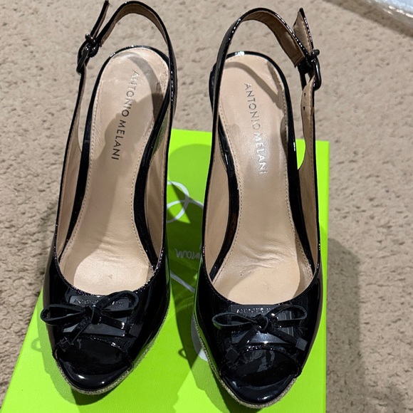 ANTONIO MELANI Shoes - Antonio Melani Glossy Black Peep-Toe Heels